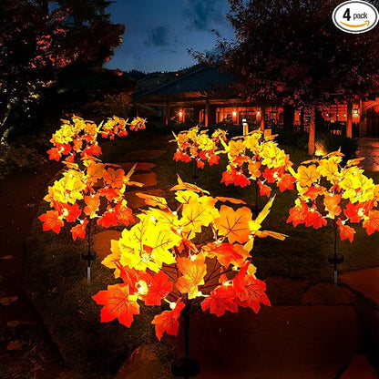 4Pack Fall Solar Lights Outdoor Decorative, Waterproof 80Led Orange Fall Lights with 160 Maple Leaves Path Lights, Solar Lights for Fall Autumn Patio Garden Halloween Thanksgiving Decorations