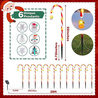Solar Candy Cane Lights – 12-Piece Set, 22 Inch Outdoor Christmas Pathway Lights, 8 Lighting Modes with Memory Function, Solar-Powered Holiday Decorations for Garden, Yard, Walkway, Party, Driveway
