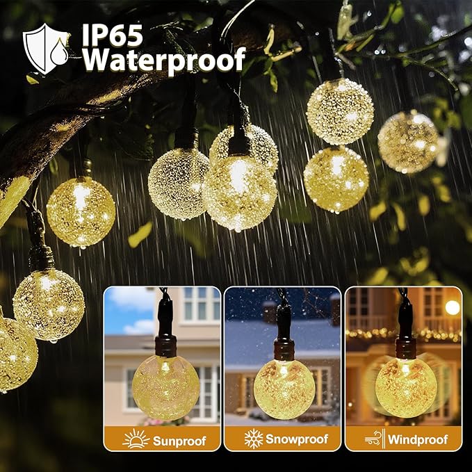 SeaShine Rechargeable Battery Operated String Lights - 16ft 30LEDs Crystal Globe String Lights, IP65 Waterproof | Lumora