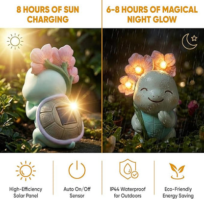 GLO-X Solar Turtle Garden Statue – Turtle Statue with Light-Up Flowers, Solar Powered Garden Decor Figurine for Outdoor Gardens, Lawn & Patio, Garden Gift for Mom & Grandma