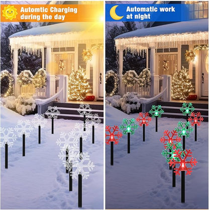 Macarrie 20 Pcs Solar Christmas Snowflake Pathway Lights Outdoor LED Christmas Decorations Waterproof Stake Lights Xmas Decorative Lights for Garden Yard Christmas Decor(Red Green Light)