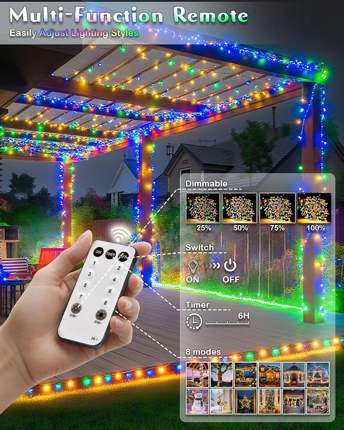 580 LED String Lights, 196FT Indoor Outdoor Fairy Lights, Waterproof Twinkle Christmas Decorations Lights with Remote for Bedroom Outside Tree Garden Patio Camping Party Decor, Warm and Colorful