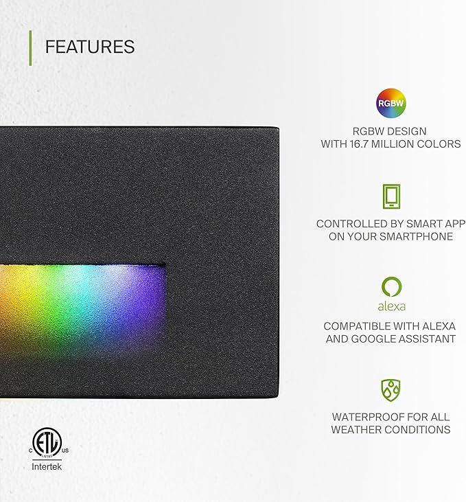 ASD LED Recessed Step Light Fixture, Outdoor & Indoor Tread Lighting | RGBW, Smart, Waterproof, ETL Listed | 3W | Lumora