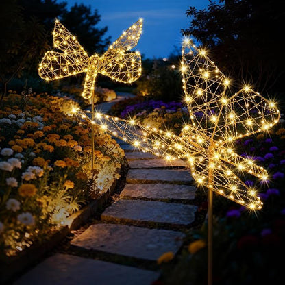 Flacchi Solar Lights Outdoor - Solar Garden Lights Butterfly Decor with 240LED, Solar Powered Iron Waterproof Easy to Install for Pathway Garden Decorations Patio Decor Yard Decoration