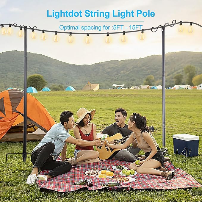 Lightdot Outdoor String Light Poles, 9FT Metal Patio Light Poles Post for Outside with Fork for Outside Hanging | Lumora