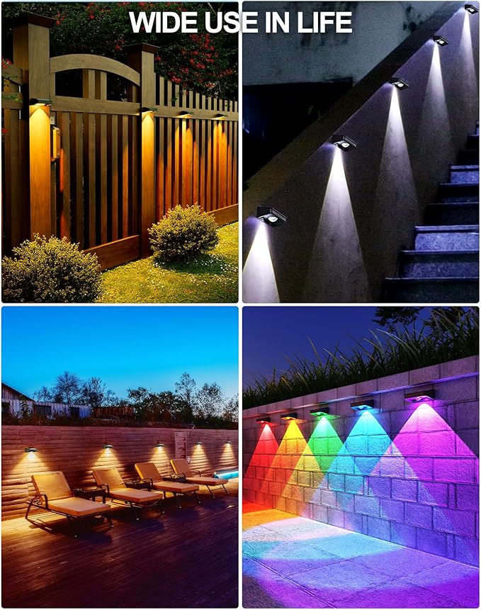 10 Pack Solar Fence Lights - 3 Modes, 9 Colors Outdoor Solar Lights, Waterproof IP 65, 35lm for Step, Stair, Deck | Lumora