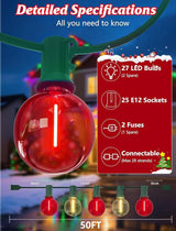 SUNSGNE Red and White Christmas Lights, 50FT G40 Globe Christmas Lights with 27 LED Round Xmas Light Bulbs(2 Spare) | Lumora