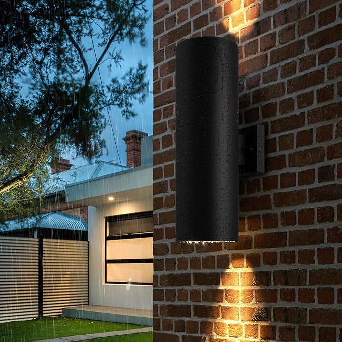 mirrea 18" Modern Outdoor Porch Light Patio Light in 2 Lights with Aluminum Cylinder and Tempered Glass Cover | Lumora