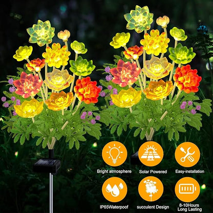 Kohlrabi Solar Garden Lights Outdoor, Upgraded 6 Pack Succulent Solar Lights, Gardening Gifts for Women, Succulent Plant Yard Decor Waterproof for Lawn Patio Pathway