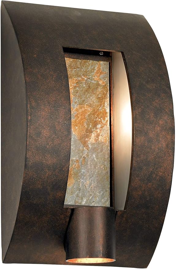 Franklin Iron Works Framed Slate 16" High Modern Outdoor Wall Light Fixture Mount Porch House Exterior Outside 3-Light Weatherproof Stone Bronze Finish Metal Front Door Patio Garage Home Deck