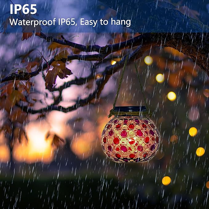 2 PCS Mosaic Solar Lights Outdoor,Garden Hanging Camping Lanterns Lamp Waterproof, Solar-Powered Led Light for Women Mom Grandma Yard Patio Lawn Pathway Porch Garden Birthday Chrismas Party Décor