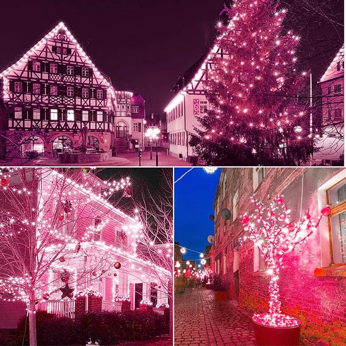 100 Counts Pink LED Christmas Lights – 50ft 5mm Pink Valentine's Day Lights Outdoor Commercial Grade Waterproof | Lumora