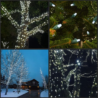 Cool White Wide Angle Christmas Lights, Pack of 2 Sets 25 Ft 100 LED Green Wire 5mm UL Certified Commercial Grade Holiday String Light