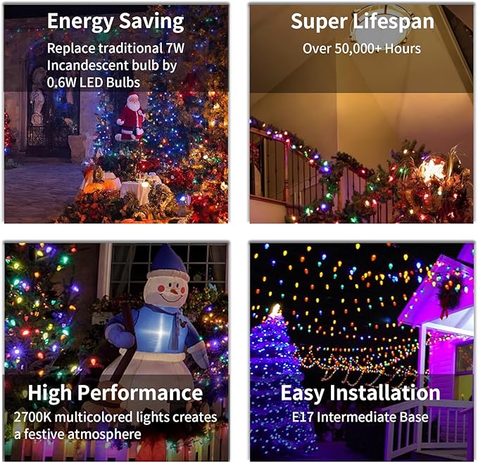 C9 Christmas Lights Outdoor, 25FT Waterproof Multicolor LED String Lights for Roofline Xmas Tree Patio Holiday | Lumora