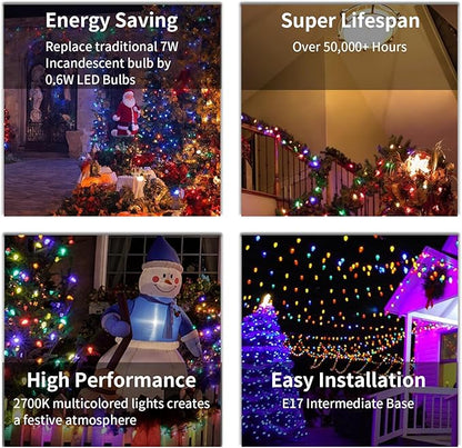 C9 Christmas Lights Outdoor, 25FT Waterproof Multicolor LED String Lights for Roofline Xmas Tree Patio Holiday Party Decor - UL Listed, Commercial Grade, Green Wire