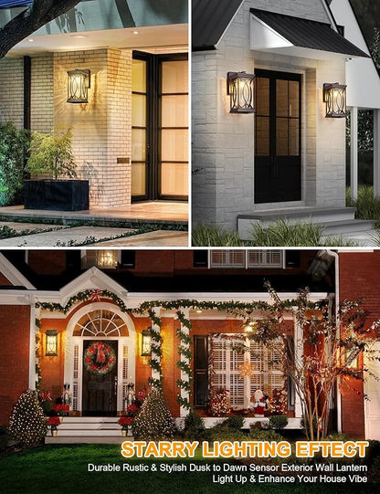 Oil Rubbed Bronze Outdoor Sconce Dusk to Dawn Exterior Light Fixtures Wall Mount Porch Light Modern Outdoor Wall Light Aluminum with Crack-Like Glass IP65 Waterproof Outside Coach Light for House