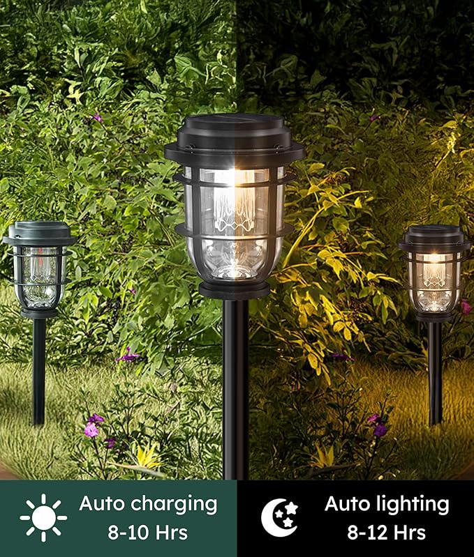 Bright Solar Pathway Lights Outdoor, 6 Pack Waterproof IP65, Auto On/Off Solar Powered Garden Lights for Yard Lawn Walkway Landscape Pool Outside - 3-in-1 Hanging, Tabletop & Stake Lighting