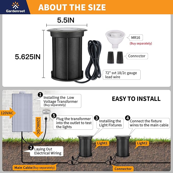 Gardenreet Brass Well Light - LED 12V Ip65 Waterproof Outdoor In-Ground Landscape Lighting, Low Voltage Replaceable | Lumora