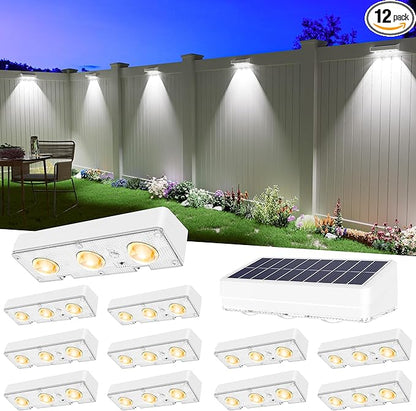 Solar Fence Lights Outdoor Waterproof Led, 12Pack,1300mAh,6 Inch Solar Lights for Fence with Warm White & RGB 8 Colors,Outdoor Solar Lights for Patio, Backyard, Deck, Railing (White)