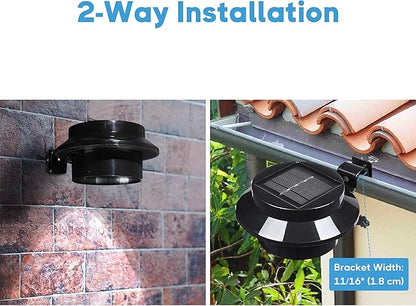Yescom Solar Gutter Light Outdoor Waterproof 3 LED Deck Fence Lights with Bracket Wall Garden Stair Step Yard Black 4Pcs