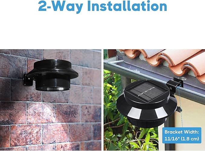 Yescom Outdoor Solar Gutter Light 3 LED Deck Fence Lights Waterproof with Bracket Wall Garden Stair Step Yard Black | Lumora