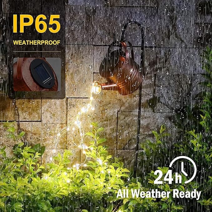 Solar Watering Can with Cascading Lights Solar Waterfall Lights Outdoor Yard Decoration Waterproof Enchanted Watering Can for Fairy Garden Lawn Path Yard Patio Art Romantic Atmosphere