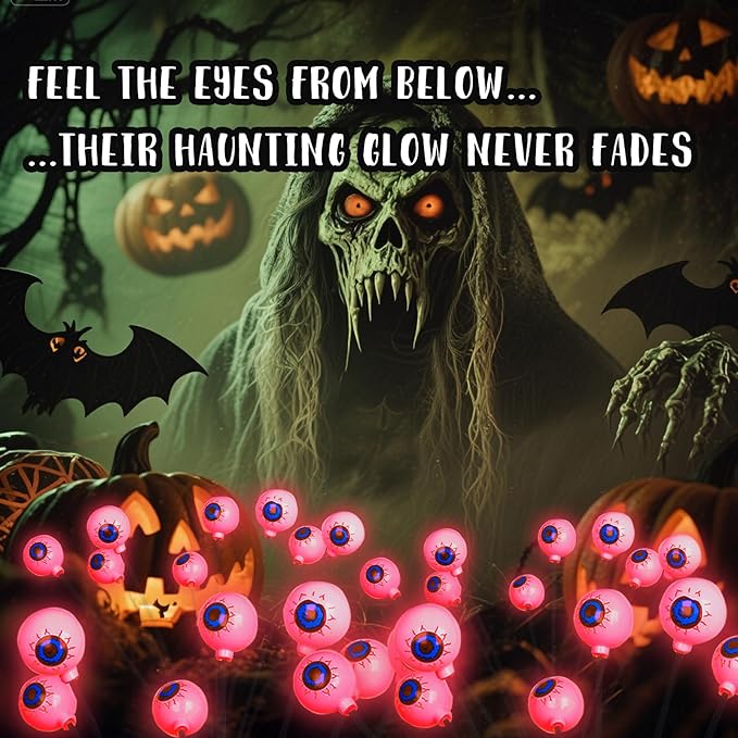 Upgraded Halloween Red Eyeball Lights 2 Packs 16 LED, Solar Garden Lights Outdoor Waterproof, Halloween Decorations Outdoor Lights for Yard Garden Lawn Path