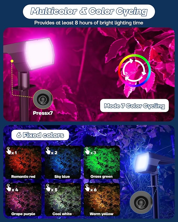 Solar Multicolor Lights Outdoor, 7 Lighting Modes Solar Light Outdoor Waterproof IP68, Color Changing RGB Powered | Lumora
