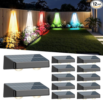 Fence Solar Lights, Solar Fence Lights Outdoor Waterproof Led Warm/Cool White and RGB Colors Changing Outside Wall Lights for Yard Garage Backyard Railing Step Patio Pool - 12Pack