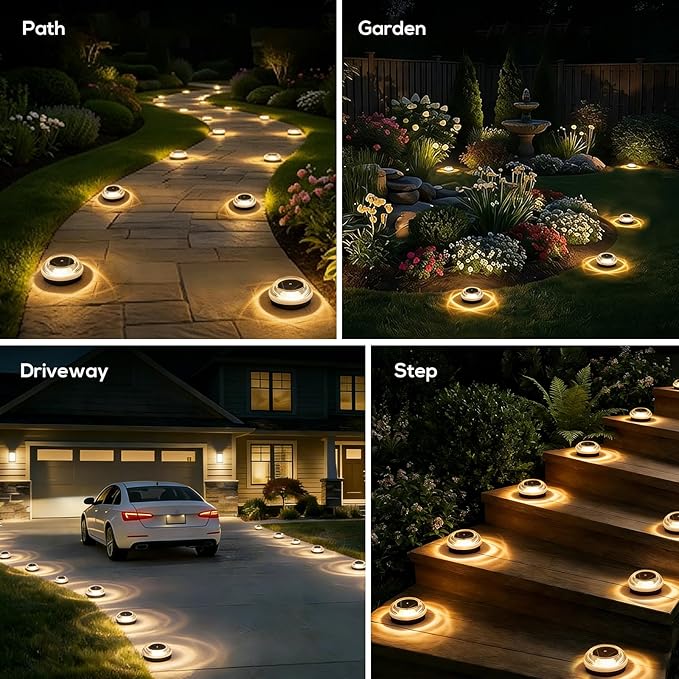Solar Driveway Lights Outdoor - 12 Pack Dock Lights Solar Powered, IP67 Waterproof Step Lights Outdoor Deck Lights for Sidewalk Garden Pathway Yard Stair(Warm White)