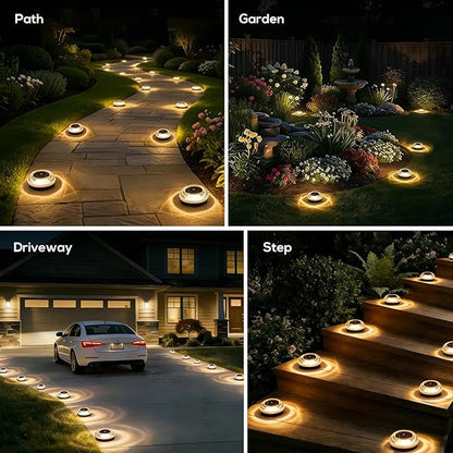 Solar Driveway Lights Outdoor - 12 Pack Dock Lights Solar Powered, IP67 Waterproof Step Lights Outdoor Deck Lights for Sidewalk Garden Pathway Yard Stair(Warm White)
