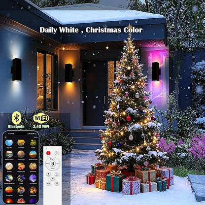 Tunable White Exterior Wall Light Fixtures 1200lm, RGB Color Up Down Outdoor Lights 2 Pack,Modern Dusk to Dawn Outdoor Lighting - Smart Outside Wall Lights for Garage,Porch（UL Listed