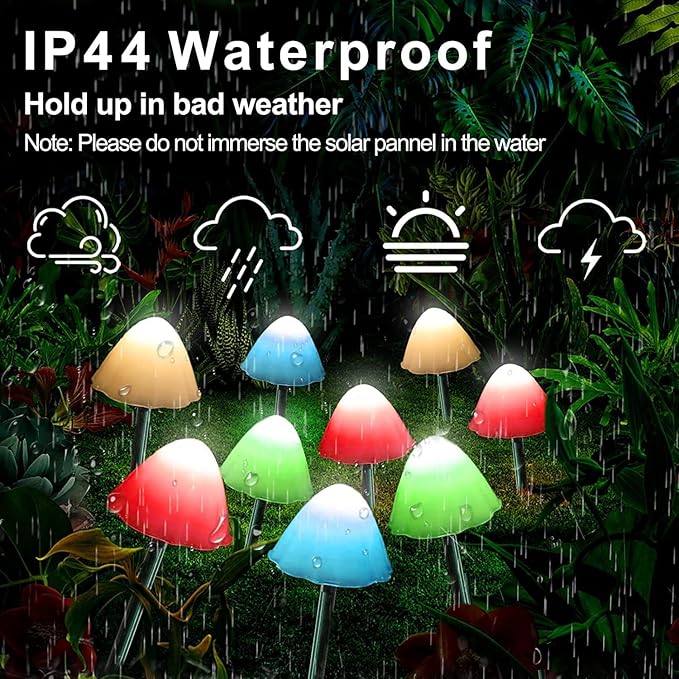 Outdoor Solar Garden Lights, Set of 12 Mini Solar Mushroom Light Outdoor Waterproof Cute Mushroom Shaped Pathway Landscape Lights for Yard Patio Garden Party Wedding Festival Decoration （Multicolor)