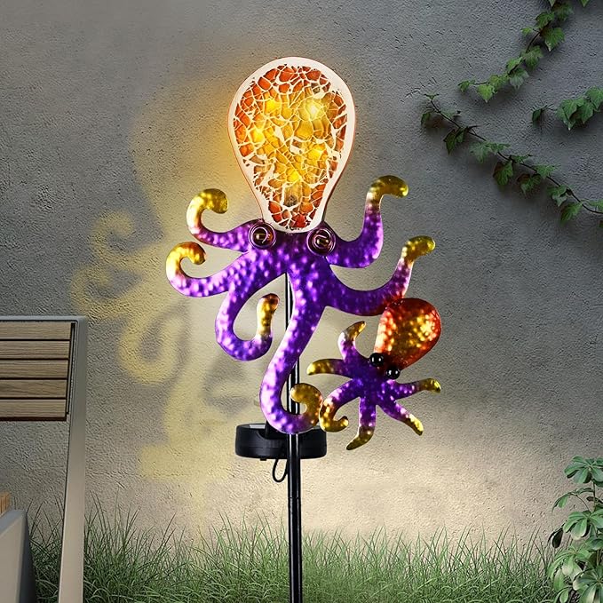 Yiosax-Solar Outdoor Lights Decorative-Yard Outdoor Decorative - Garden Stakes Octopus & Seahorse Decorative Waterproof 7 LED Light Decor Ocean Beach Theme for Lawn Path Yard Decoration Gift Idea