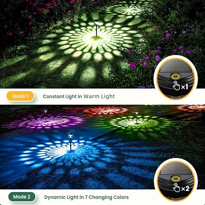 KVM Solar Lights Outdoor Waterproof, 6 Pack Bright Solar Pathway Lights, Multicolor & Warm White LED,Outdoor Solar | Lumora