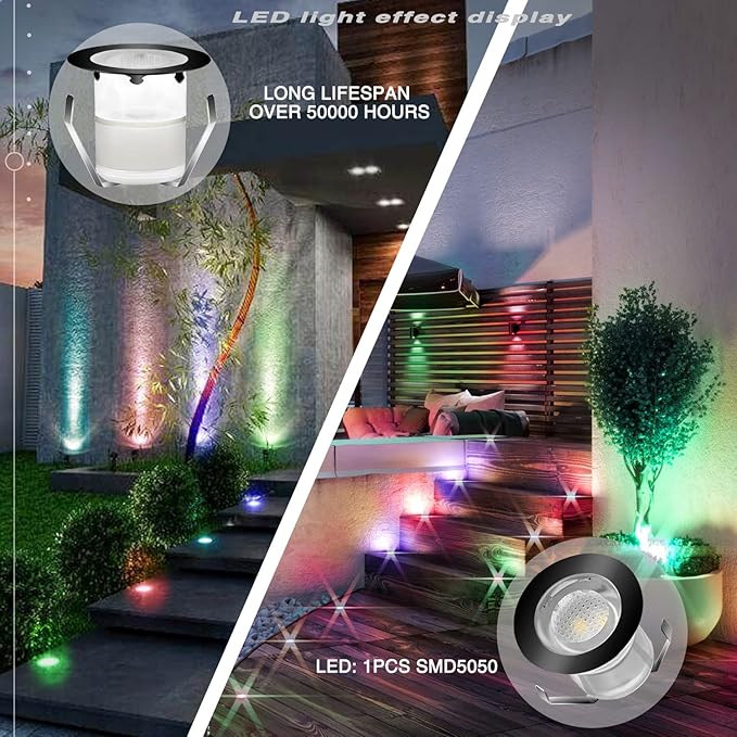 Low Voltage LED Deck Light Kit Multi-Color RGB Waterproof Recessed Wood Decking Stairs Garden Yard Patio Decor Lamp | Lumora