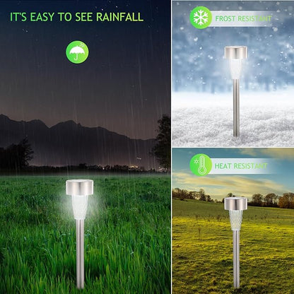 12pcs Stainless Steel Solar Pathway Lights Outdoor Solar Stake Lights for Garden Walkway Bright White LED Easy Installation Weather Resistant Landscape Lighting