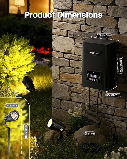 HIBOITEC 12W Low Voltage Landscape Lighting with 400W Transformer Photocell Sensor and Timer Connectors Spotlights Landscape Lights Kit IP65 Waterproof 2900K for House Yard Trees Outdoor 24 Packs