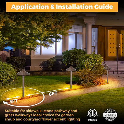 Gardencoin Solid Brass Low Voltage Pathway Lights (6.7'' Shade, 21.9'' Tall), 12V AC/DC Heavy Duty LED Landscape Path Lights Outdoor Wired, Antique Bronze Walkway Lights with Larger Stake, 6-Pack