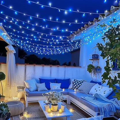 JMEXSUSS 400 LED Christmas Lights Indoor Outdoor, 132 ft 8 Modes Blue and White String Lights Plug in with Remore, Christmas Tree Lights for Bedroom Party Outside Patio Tree Holiday Xmas Decorations