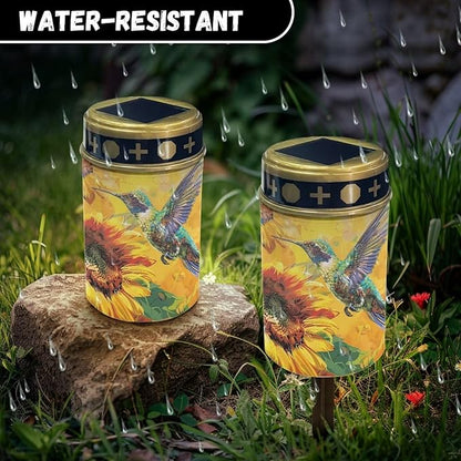 Garden Decor Hummingbird Sunflower Solar Light Outdoor Stake Patio Yard Lawn Porch Pathway Grave Solar Lights for Cemetery Christmas Outside Waterproof Decorations