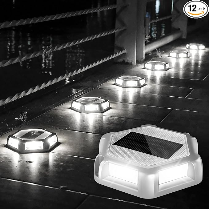 Solar Dock Lights Driveway Deck Lights - 12 Packs Waterproof Outdoor LED Aluminum Dock Lighting Warning Step Light | Lumora
