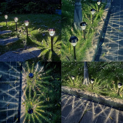 Vintage Solar Lights Outdoor, Glass & Metal Solar Pathway Lights 4 Pack, IP65 Waterproof, Cool White Garden Lights for Walkway, Yard, Patio, Driveway