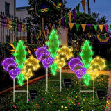 Retisee 3 Pack Mardi Gras Solar Outdoor Lights- Purple Green Gold Yard Stakes Lights, Fleur De Lis Metal Wire | Lumora