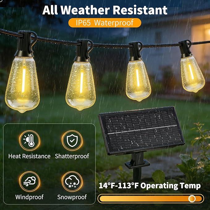 Solar Lights Outdoor Waterproof: ST38 50FT 15M Shatterproof Bulbs Patio Lights - Solar Powered & USB Charging | Lumora