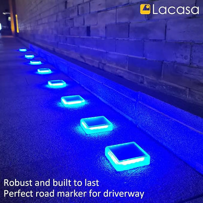 Lacasa 4-Pack Solar Dock Lights - Marine Blue Square LED Garden Deck Step Lights - Solar Powered, Dusk to Dawn for Yard Patio Pathway
