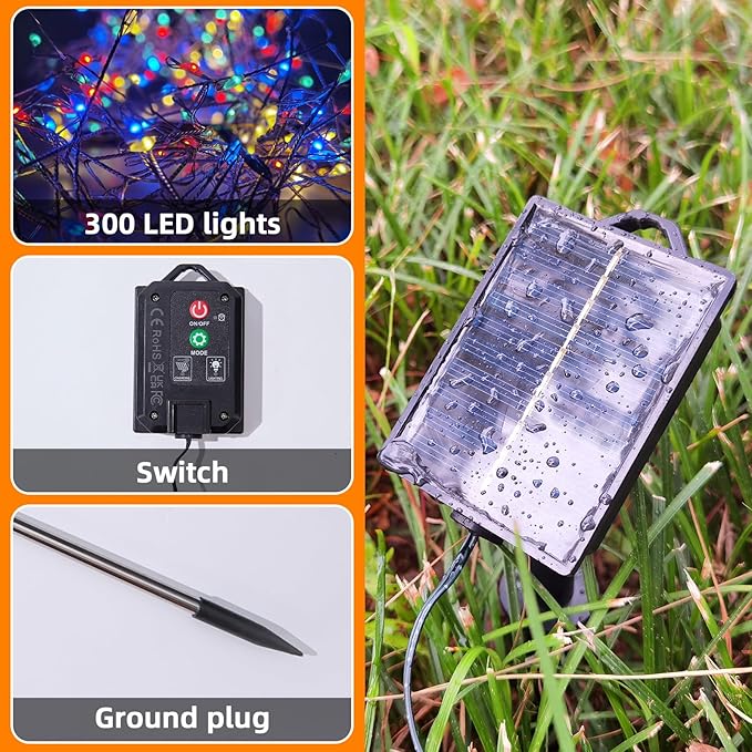 Outdoor Solar Garden Lights, 300 LED Multicolor Fairy Lights, Waterproof Outdoor Decoration, 23.6 Inch Willow Tree Lights for Garden, Patio, Path, Party, Christmas. (Muiticolor)