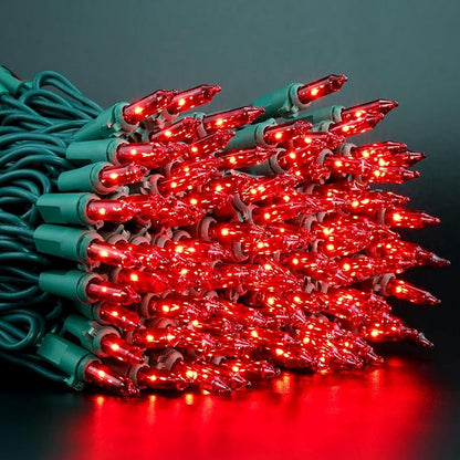 YULETIME 200 Red Christmas Lights, Pack of 2 Sets 33 Feet 100 Count UL Certified Incandescent String Lights (Red - Green Wire)