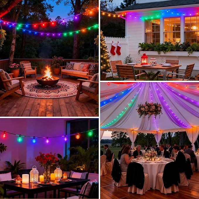 25 FT Colorful Outdoor String Lights G40 Globe Shatterproof Patio Lights,13 Plastic Edison Bulbs(1 Spare) IP65 Waterproof Dimmable LED Bulbs for Backyard Porch Balcony Party Decor, E12 Base