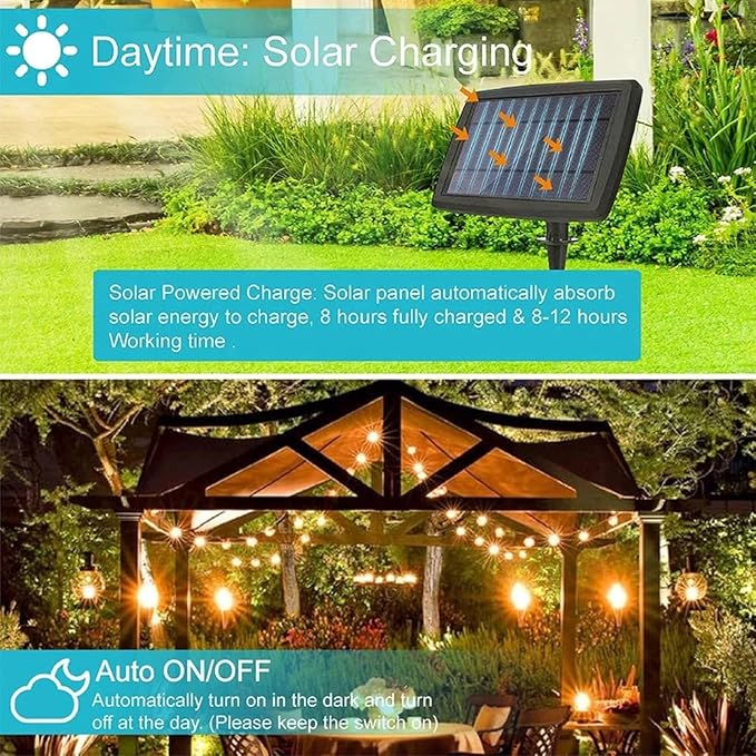 Solar LED Light Solar Lamp Solar Garden Lighting String Solar G40 Garland Street USB Rechargeable for Garden Decoration(Size:7.6M-25 Bulbs)